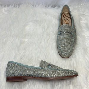 Sam Edelman Loraine Tide Blue Metallic Weave Loafers Sz 10.5